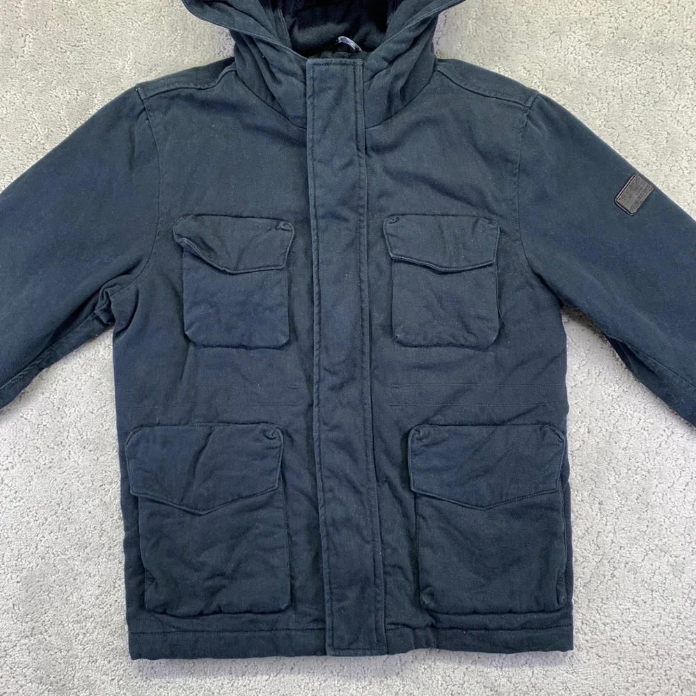 Ben‎ Sherman Kids Jacket Size 8 Black Hooded Utility Field Pockets Quilt Lined